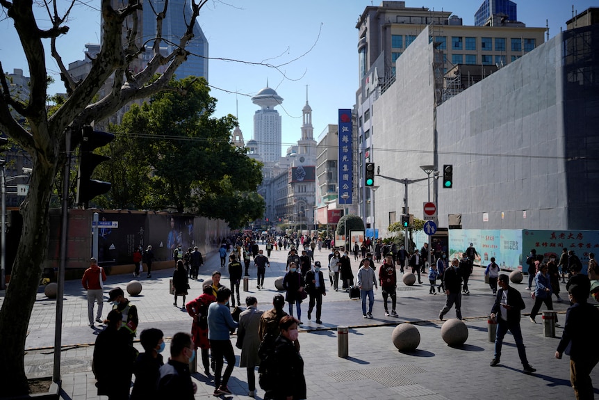 People walking in Shanghai's CBD