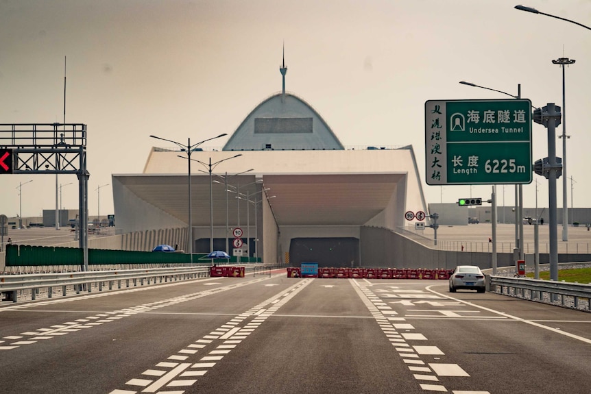The entrance to an undersea tunnel on the Hong Kong-Zhuhai-Macao Bridge
