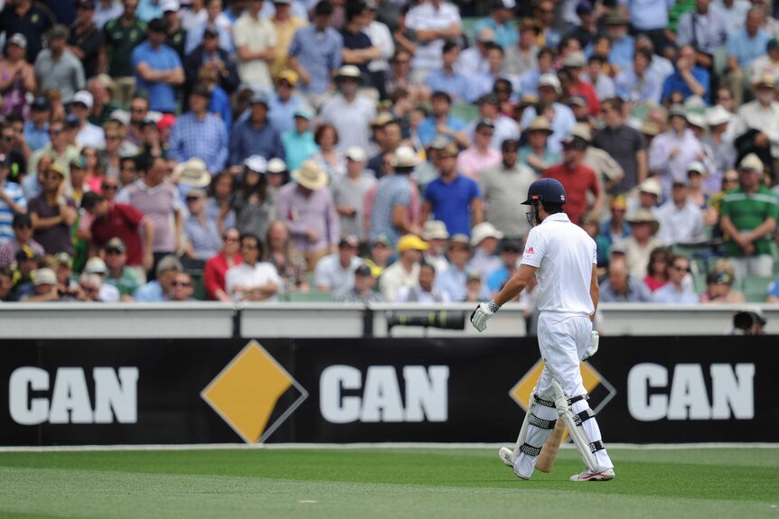 Alastair Cook marches back to the pavillion at the MCG
