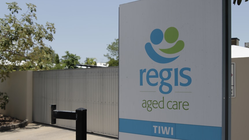 A sign at the front of the Regis Tiwi aged care facility in Darwin