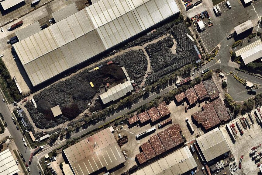 A satellite image of the Rocklea Tyremil from April 28, showing a build up of tyres.