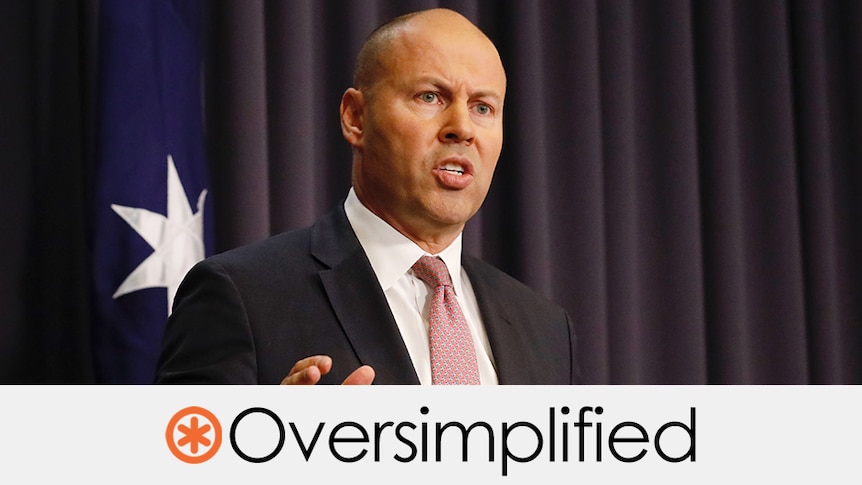 Josh Frydenberg is speaking at a lectern. Verdict: oversimplified with an orange asterisk