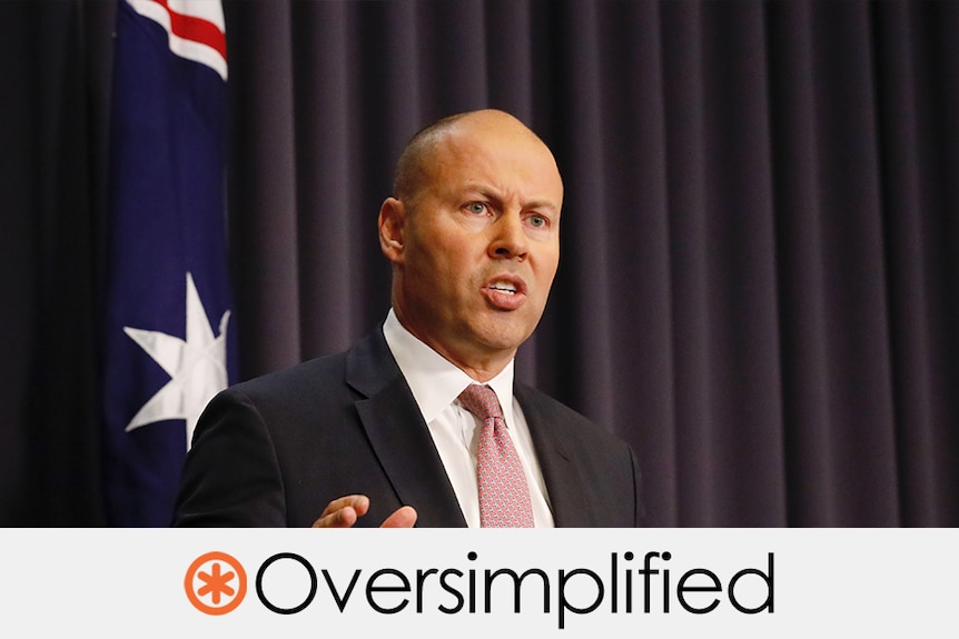 Josh Frydenberg is speaking at a lectern. Verdict: oversimplified with an orange asterisk