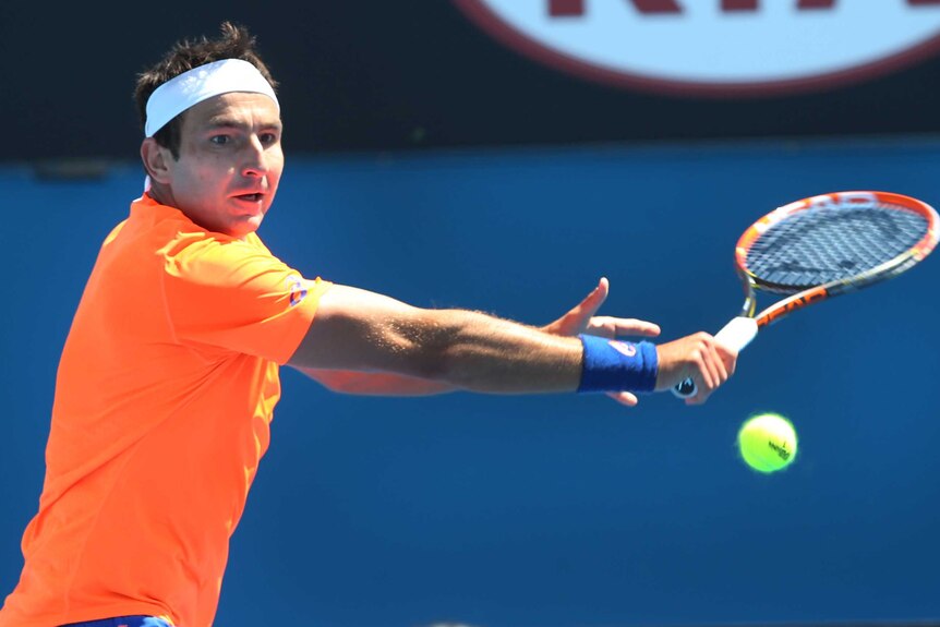 Australia's Marinko Matosevic plays Russia's Alexander Kudryavtsev