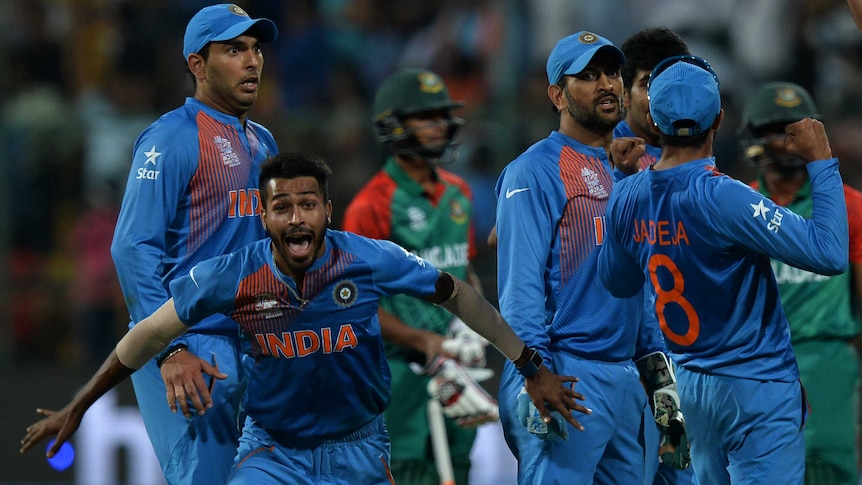 Hardik Pandya celebrates India's win over Bangladesh