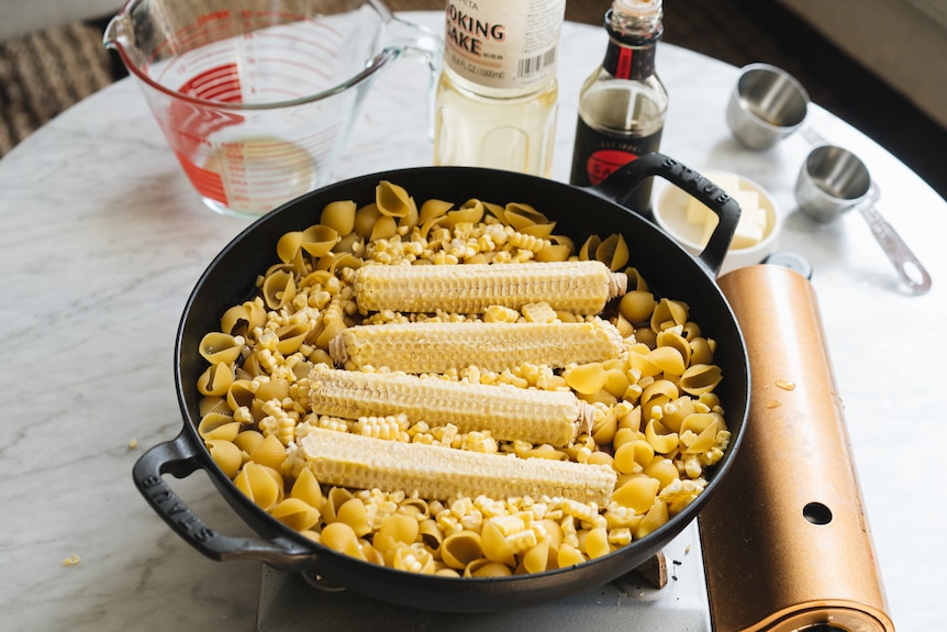 Bowl of miso corn pasta