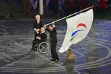 Mayor of Rio de Janeiro Eduardo Paes waves the Paralympic flag during the London handover ceremony.