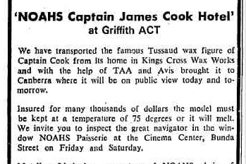 An advertisement for NOAHS Captain James Cook Hotel in the Canberra Times.