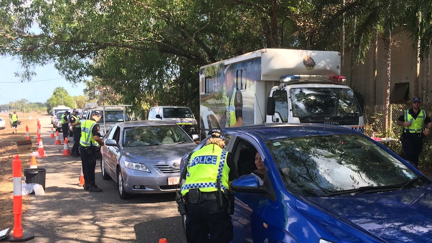 NT Police check vehicle registration and do breath testing on McMillans Road in Darwin October 8, 2014.