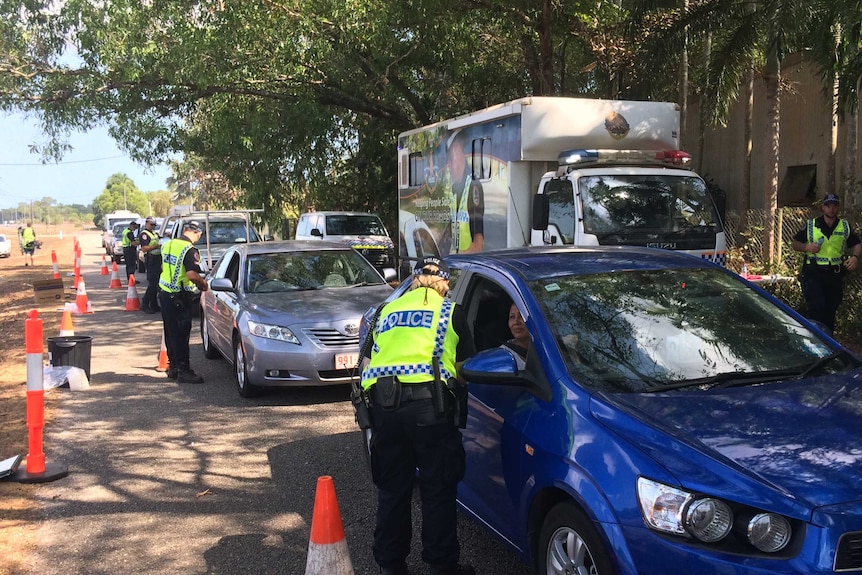 NT Police check vehicle registration and do breath testing on McMillans Road in Darwin 8 October 2014.