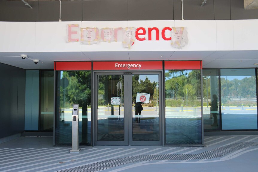 Outside the emergency entrance of the new Royal Adelaide Hospital.