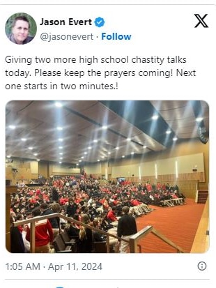 an image of a social media post in which Jason Evert asks for prayers..