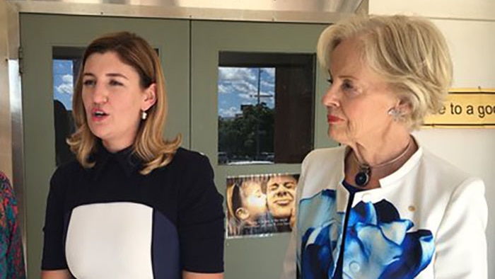 Domestic Violence Minister Shannon Fentiman and Dame Quentin Bryce speak about a domestic violence trial in Mount Isa