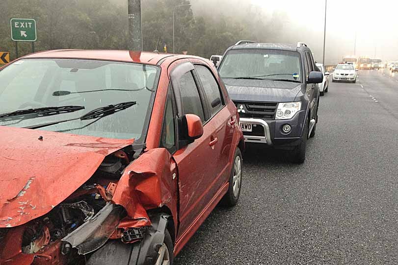 Crashes on a wet and foggy morning in the Adelaide Hills left a number of cars damaged.
