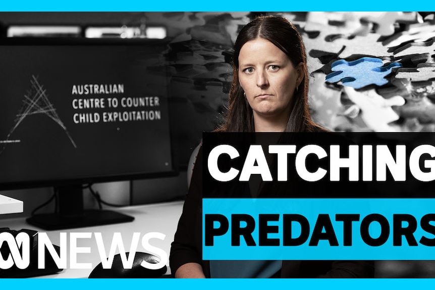 Catching Predators: A woman stands in front of a computer monitor.