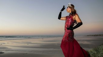 Dimas Adiputra dressed as his drag persona, Som Ting Wong, at Cable Beach.