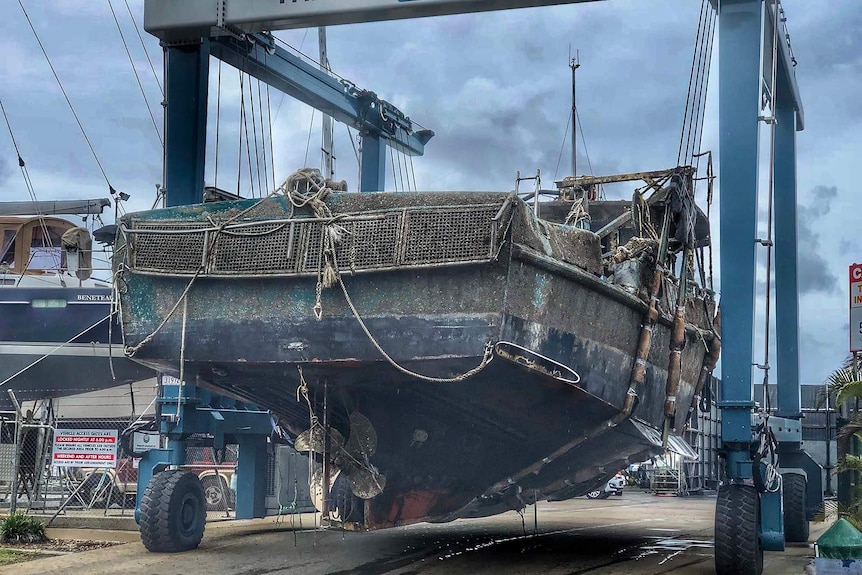 The stern of the salvaged fishing trawler Dianne