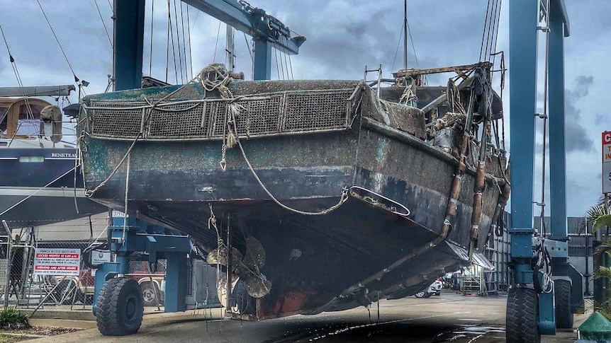 The stern of the salvaged fishing trawler Dianne