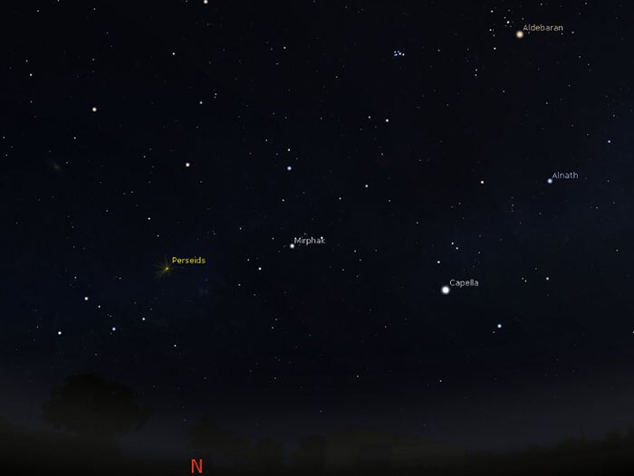 Position of Perseid meteor shower on August 12 above Darwin