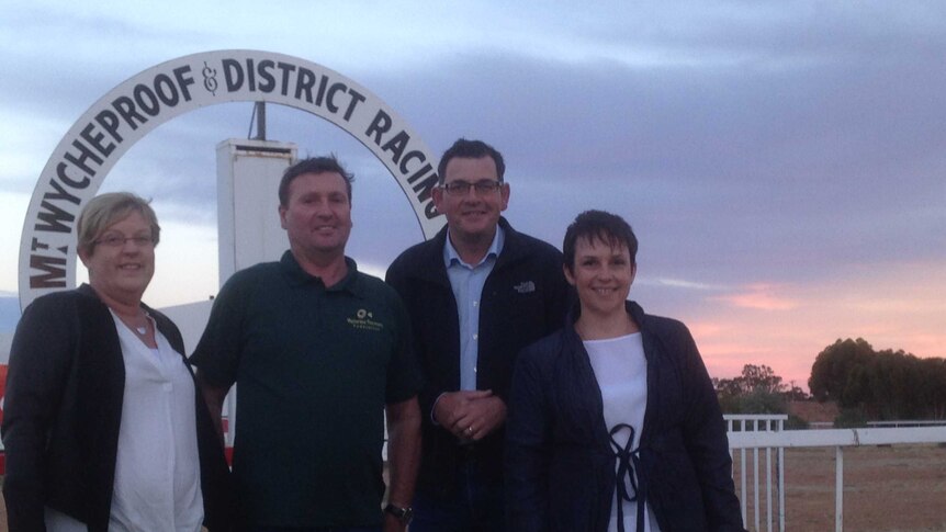 Water Minister Lisa Neville (left), VFF president Peter Tuohey, Premier Daniel Andrews and Agriculture Minister Jaala Pulford