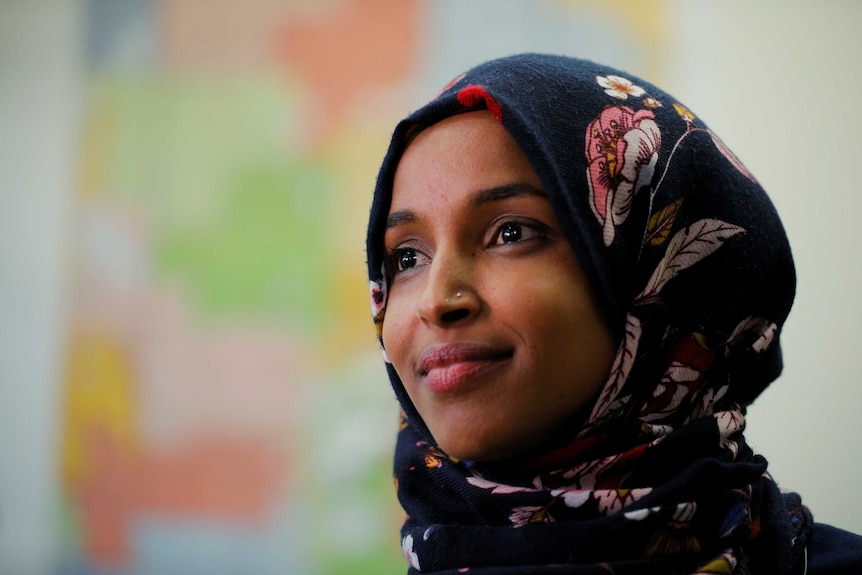 US Democrat Ilhan Omar at a campaign office in Minneapolis, Minnesota.