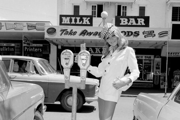 Bette Arkinstall, parking attendant, Nerang Street, Southport, 1968.