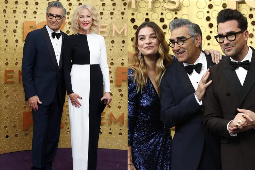 Annie Murphy, Eugene Levy, Daniel Levy and Catherine O'Hara are seen in a composite image as they walk the red carpet.