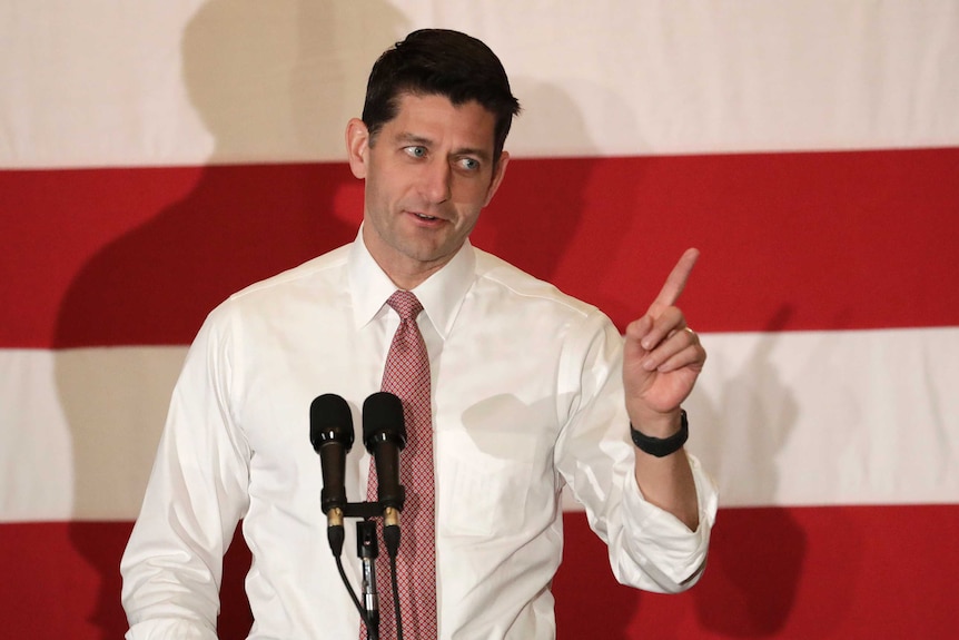 US House Speaker Paul Ryan at 2018 campaign rally.