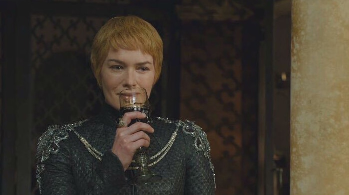 A still from the season six finale of Game of Thrones featuring Cersei Lannister, played by Lena Heady.