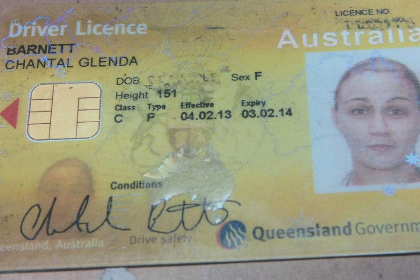 Driver's licence of missing person Chantal Barnett, who disappeared in March 2013 near Rockhampton in central Qld.