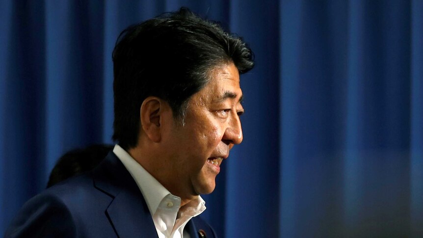 Japan's Prime Minister Shinzo Abe at a news conference.