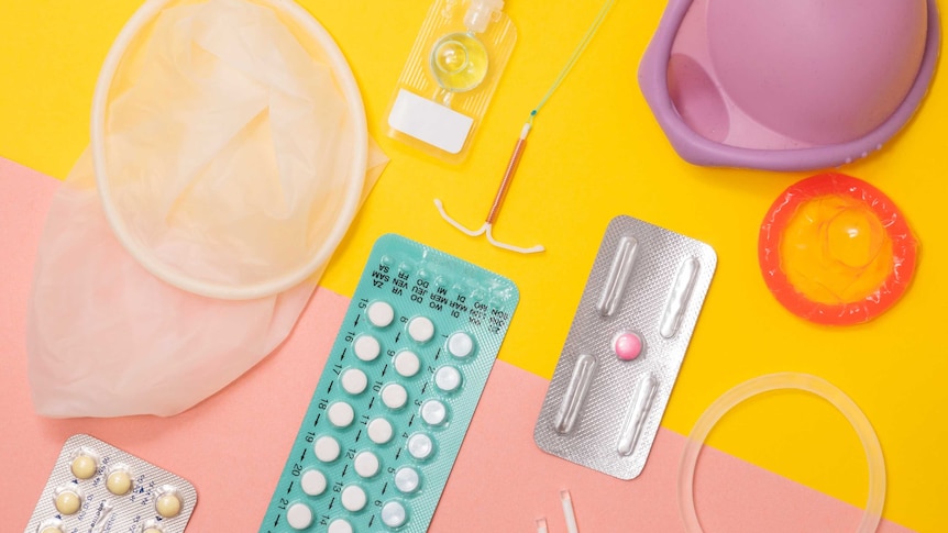 Various contraceptive medications and devices, like the pill, an IUD and condoms