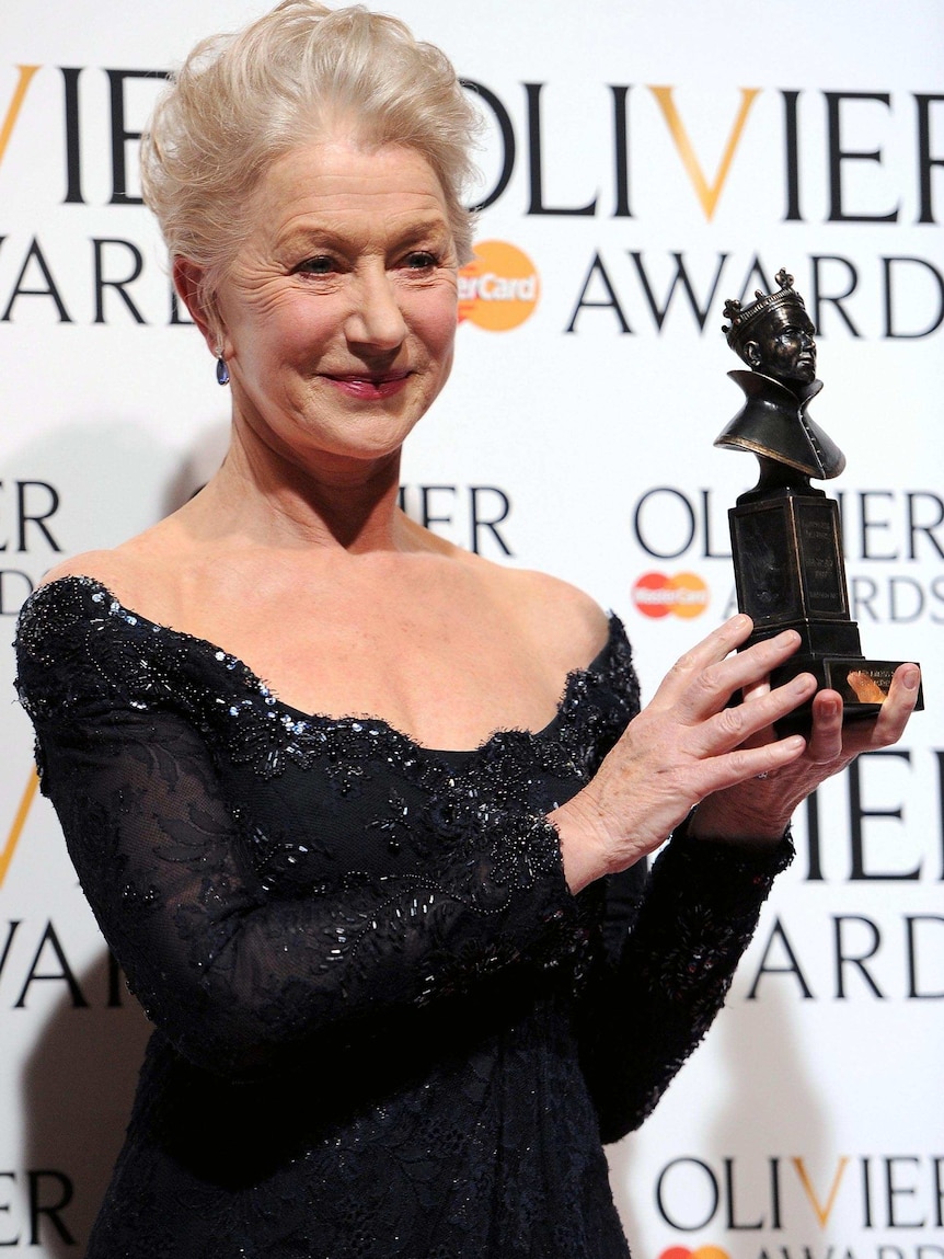 Dame Helen Mirren holds her Best Actress award.