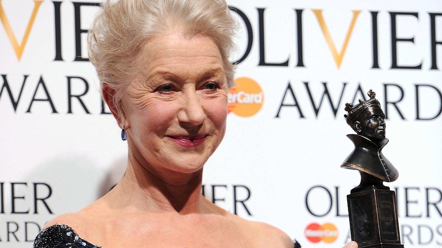 Dame Helen Mirren holds her Best Actress award.