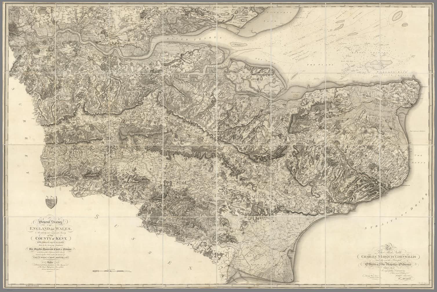 A sepia toned map of the county of Kent