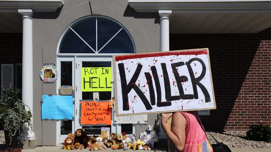 Protests outside the office of Dr Walter Palmer's dental clinic in Minnesota