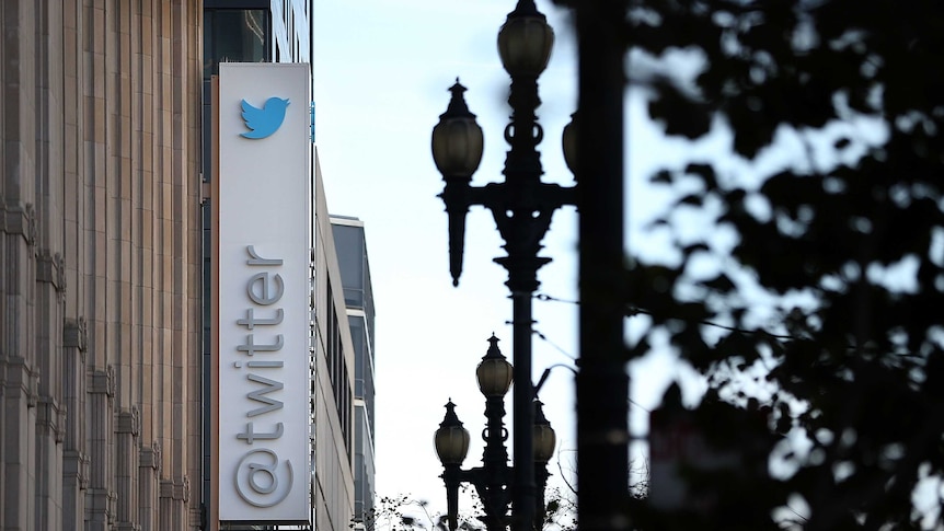 A sign is posted outside of the Twitter headquarters on October 25, 2013, in San Francisco, California.