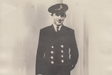 Black and White portrait of Fred Wallace in his Navy uniform.