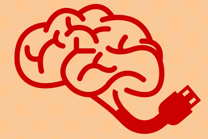An illustration of a brain with a USB plug