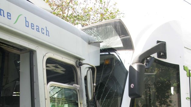 The two trams were damaged when one ran into the back of the other.