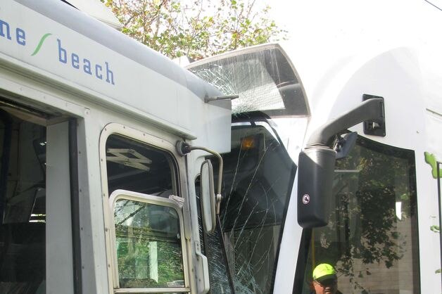 The two trams were damaged when one ran into the back of the other.
