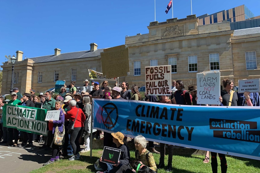 About 100 people rallied on Hobart's Parliament Lawns on Saturday.