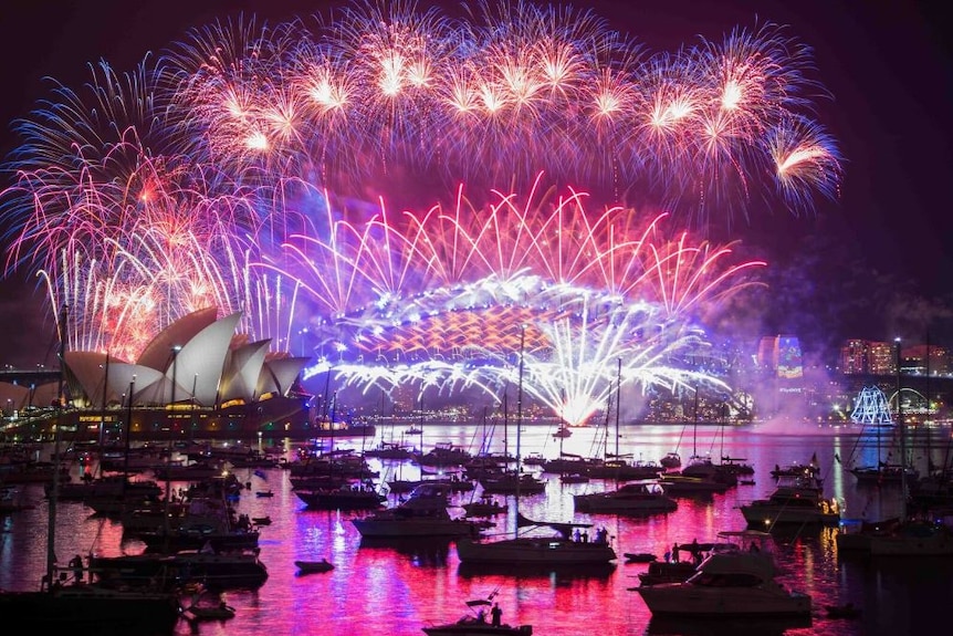 The Sydney sky awash with fireworks.