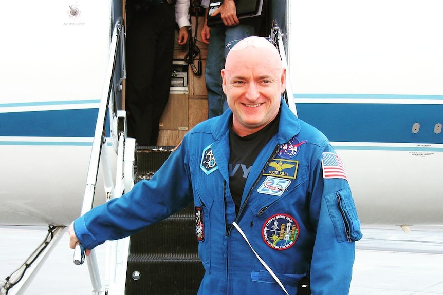 US astronaut Scott Kelly pictured getting off a plane