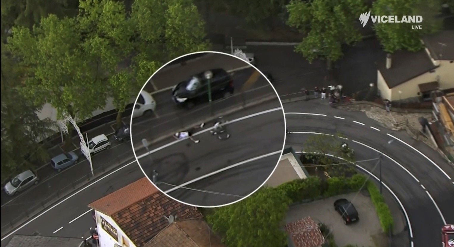 Igor Arrieta slips off the road in a cycling race