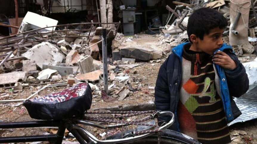 A battle-scarred neighbourhood in the Syrian city of Douma