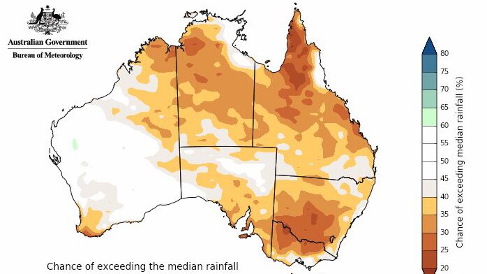 BOM weather map showing rainfall outlook for winter 2019.