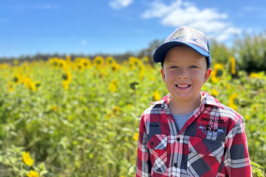 Charlie Smith smiling in his sunflower crop.