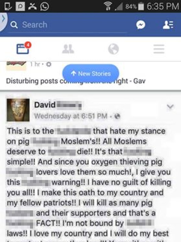 A Facebook post with racist content.