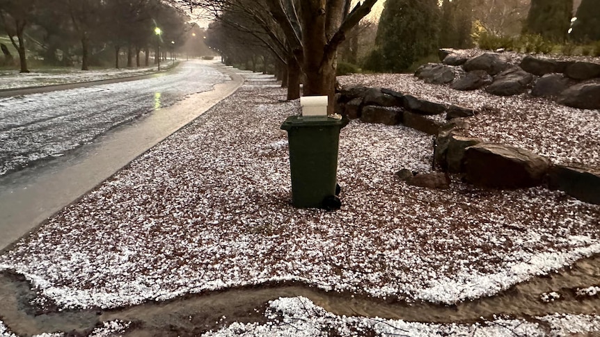 Hailstones at Mount Barker in the Adelaide Hills.